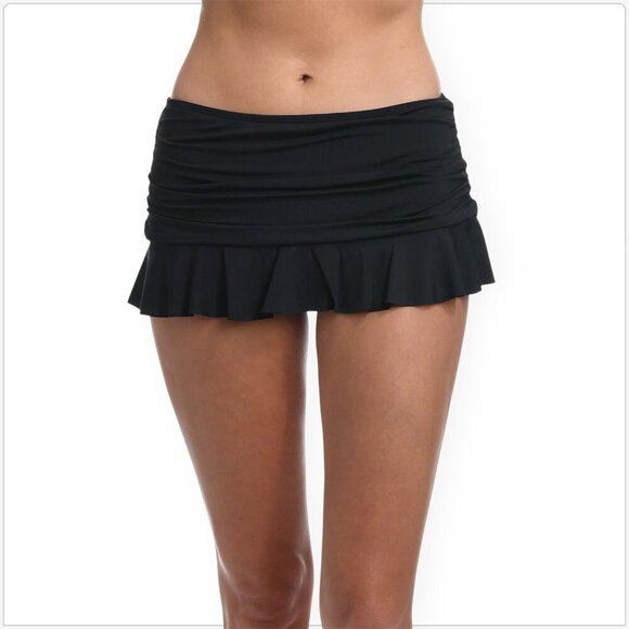 La Blanca Black Island Goddess Ruffle Skirted Bottom Swim Skirt Swimsuit NWT 10 - Picture 1 of 6